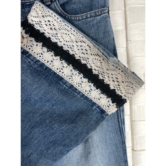 Vintage Y2K American Eagle Flare Jeans 6 Long Boho Crochet Hem - Picture 8 of 9